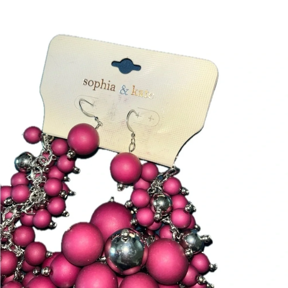 NWT Sophia & Kate Ball Cluster Cranberry & Sivertone earrings set